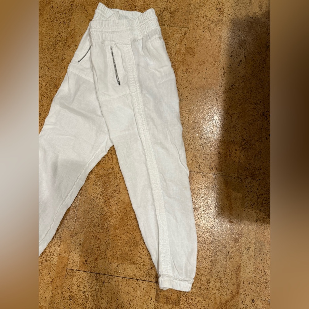 Athleta Cabo Linen Joggers Women's 8 White Chambray Pants 100% Linen Airy Beach - Picture 8 of 16